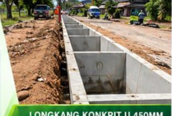 Dokumentasi visual Longkang konkrit U 450 mm